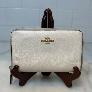 Coach Wallet Leather Ivory Pink Blue Yellow Leather Full Zip Wallet HTF